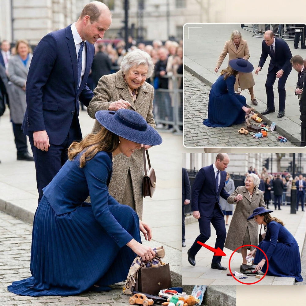 William and Catherine left onlookers stunned when they suddenly stopped mid-walk to help an elderly woman who had fallen on the street, turning an ordinary moment into a rare and heartwarming scene.